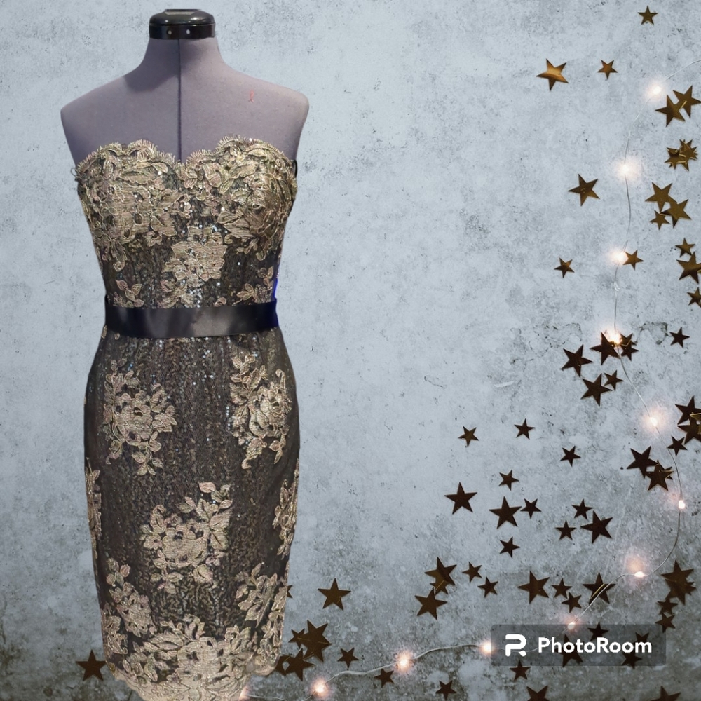 Liancarlo Black & Gold Prom Cocktail Dress Size 6